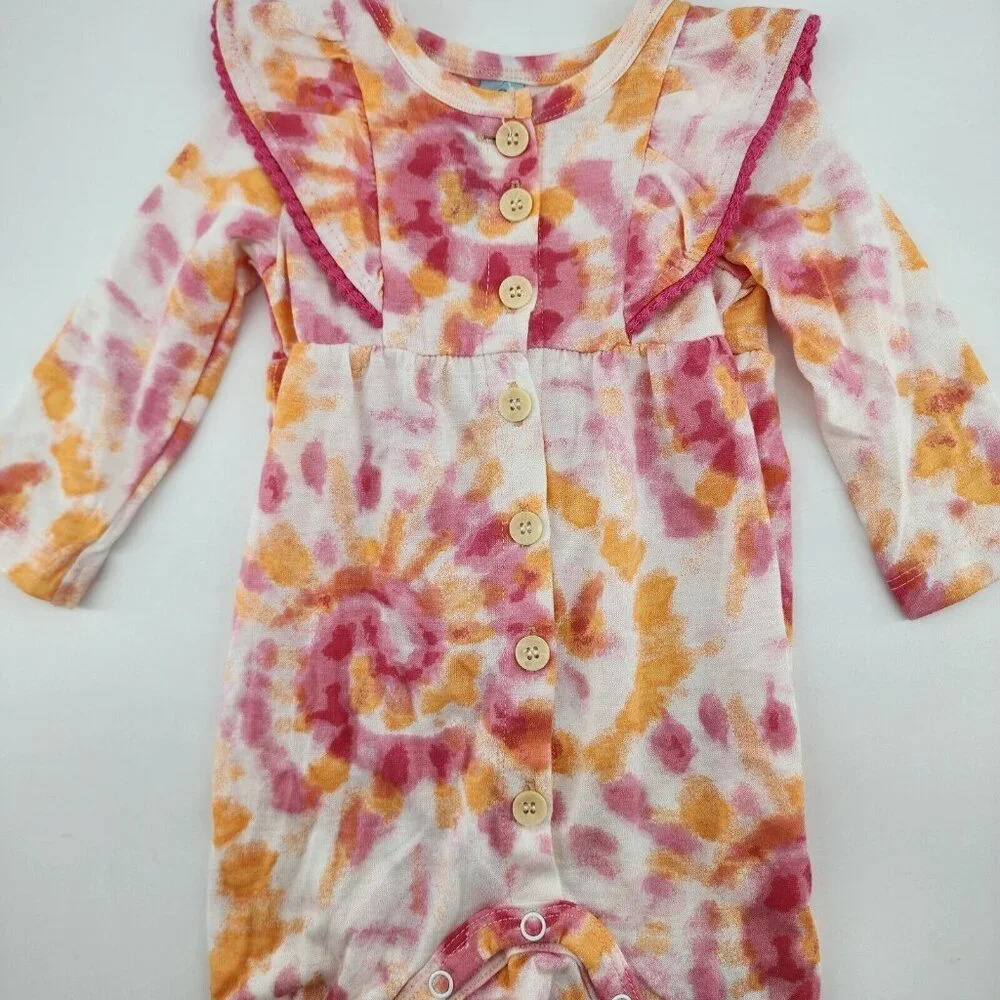 Charlotte & Star Baby Girl One Piece Footed Button Front Outfit Tie‎ Dye 3-6M